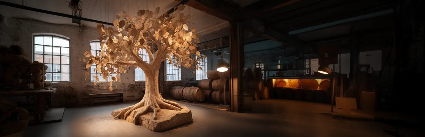 Sculpture de l'Arbre des Liens dans l'atelier Bouchons Trescases